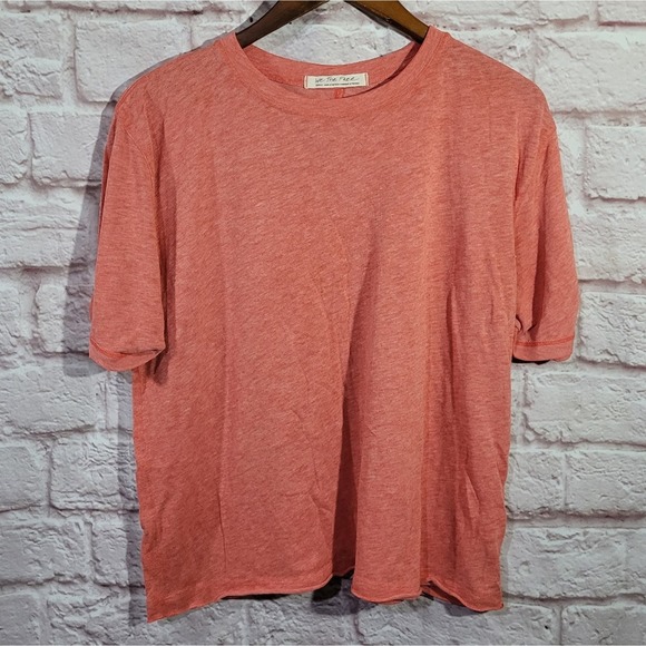 Free People We The Free Heathered Coral Raw Hem Basic Tee - Picture 1 of 11